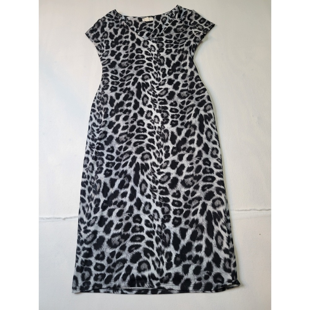 See You Monday Grey Leopard Print Short Sleeve Midi Sheath Dress XL 2305